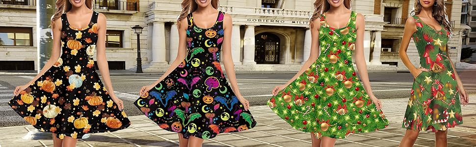 Summer Beach Fall Halloween Thanksgiving Christmas Xmas Party Festival Women Dresses