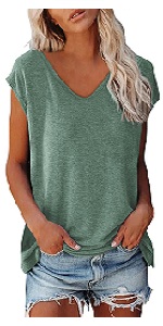 B0CWQ9NQCH Summer Casual Cap Sleeve V Neck Basic T Shirt