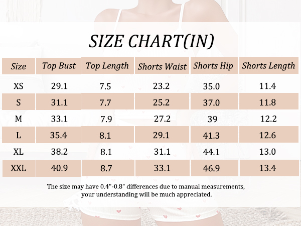 heart pjs size chart