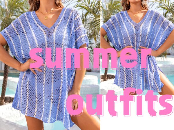 Loose Fit V Neck Casual Summer Vacation Holiday Bikini Tankini Coverups