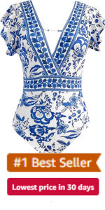 High Cut One Piece Swimsuit Women Tummy Control Blue and White Porcelain Print