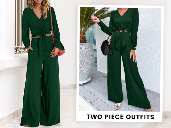 women casual tracksuits long sleeve cropped tops wide leg pant matching outfits