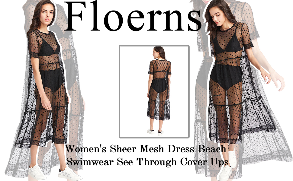 Floerns Women''s Sheer Mesh Dress Beach Swimwear See Through Cover Ups