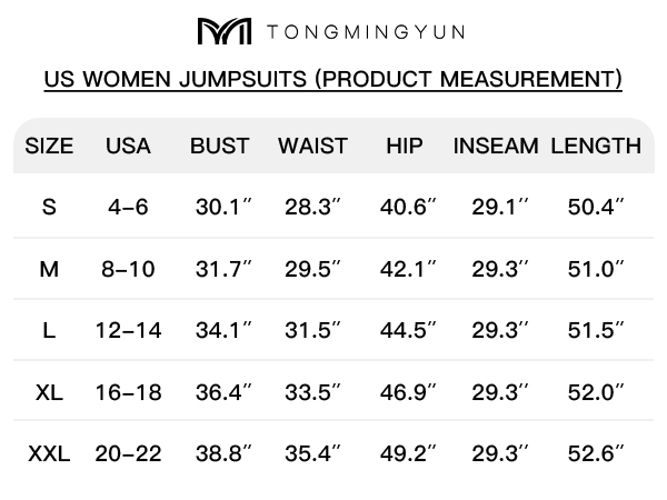 jumpsuits size chart