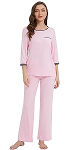 WiWi Womens Pajamas Viscose from Bamboo Moisture Wicking Pajama Set 3/4 Sleeve