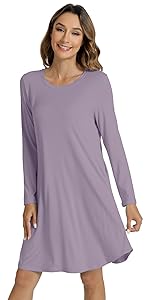 WiWi Womens Viscose from Bamboo Nightgowns Long Sleeve Crewneck Sleepshirts