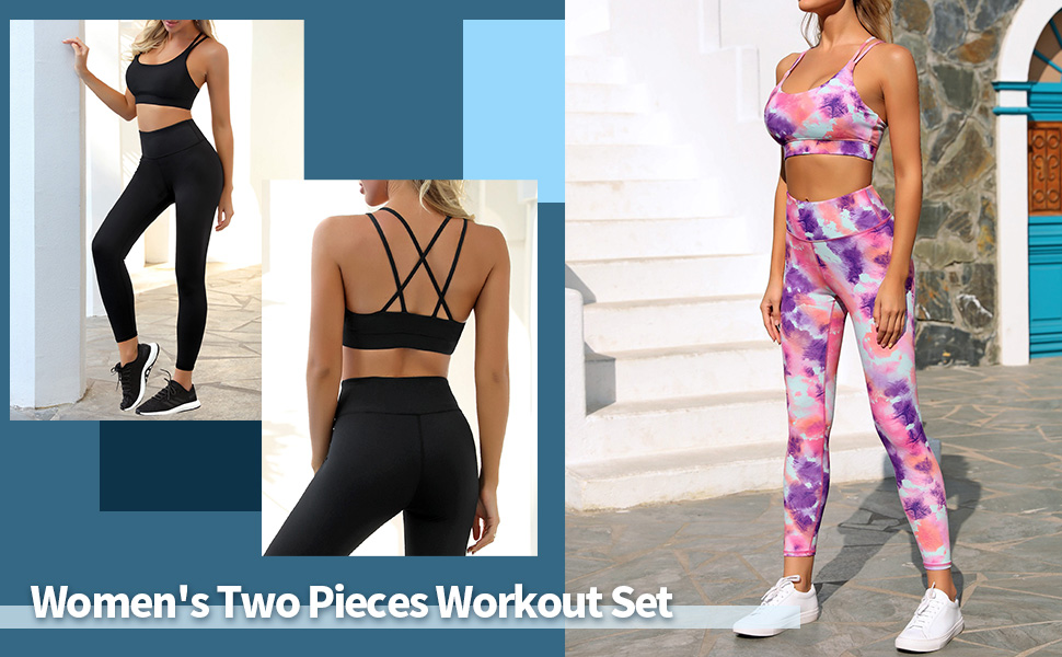 2 pieces set sport yoga leggings Workout Sets 2 Pieces Suits High Waist Yoga Sports Bra Gym Clothes