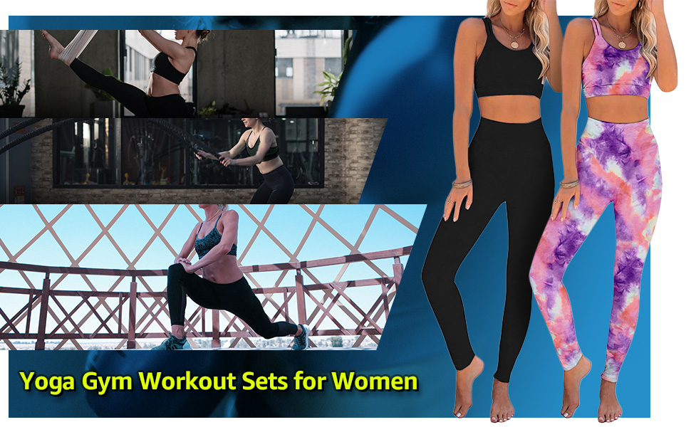 Women''s Fashion 2 Pieces Workout Sets High Waist Yoga Leggings  tracksuit Sport Gym Athletic Clothes