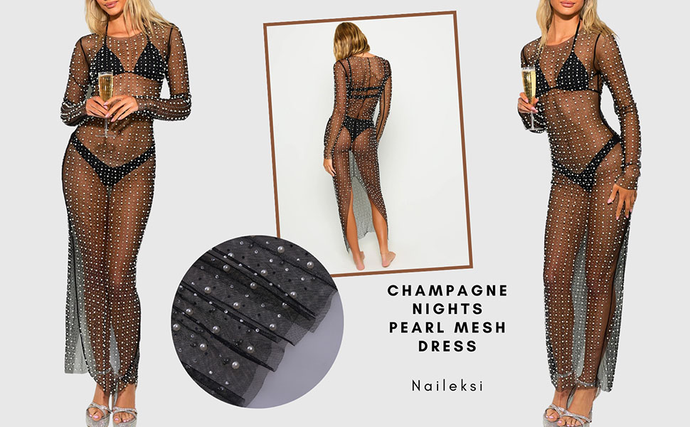 champagne night pearl mesh dress