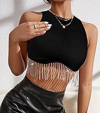 women rhinestone fringe tops and blouses