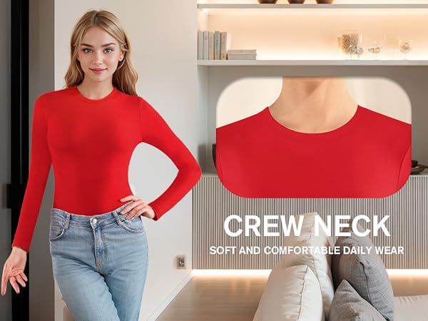 crew neck bodysuit tops for women