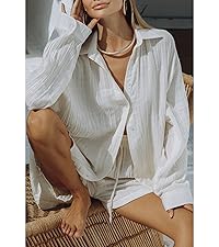 2 Piece Outfits Summer Shorts Lounge Set Long Sleeve Button Shirt Sweatsuit