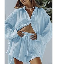 2 Piece Outfits Summer Shorts Lounge Set Long Sleeve Button Shirt Sweatsuit