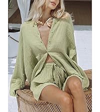 2 Piece Outfits Summer Shorts Lounge Set Long Sleeve Button Shirt Sweatsuit