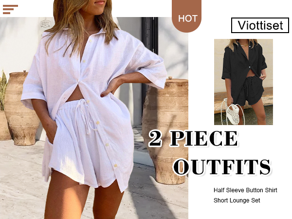 2 Piece Outfits Summer Shorts Lounge Set Button Shirt Sweatsuits