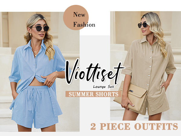 2 Piece Outfits Summer Shorts Lounge Set Button Shirt Sweatsuits