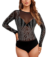 long sleeve rhinestone bodysuit