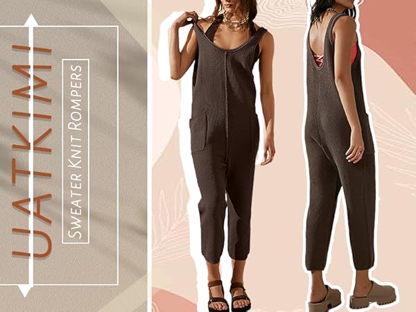 women&#39;s sweater kint jumpsuits casual sleeveless long pants jumpsuit