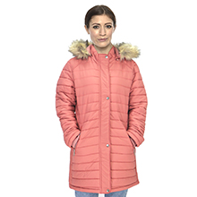 Women''s Long Hooded Jacket Lightweight Water-Resistant Puffer Coat with Faux Fur Hood