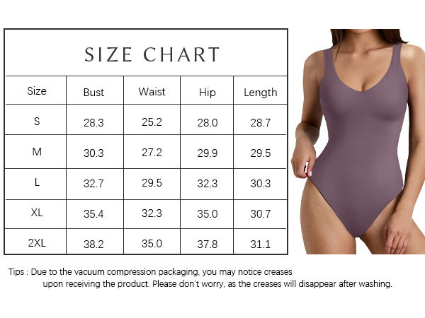 Women''s V Neck Tank Top Bodysuits Sexy Sleeveless Backless Slimming Double Lined Basic Body Suits