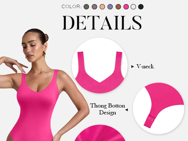 Women''s V Neck Tank Top Bodysuits Sexy Sleeveless Backless Slimming Double Lined Basic Body Suits