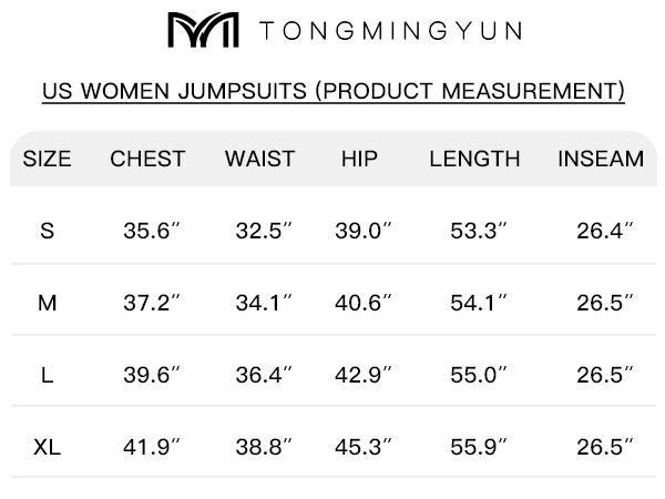 jumpsuits size chart