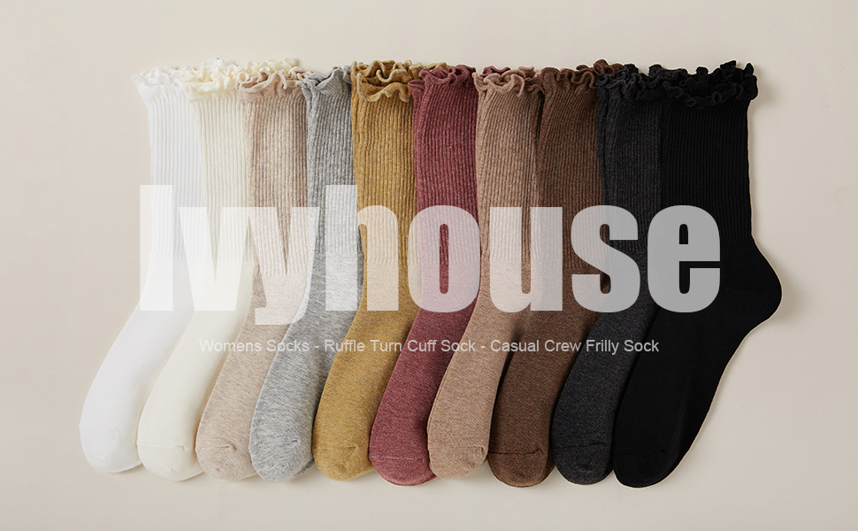 Ivyhouse Womens Socks - Ruffle Turn Cuff Sock - Casual Crew Frilly Sock