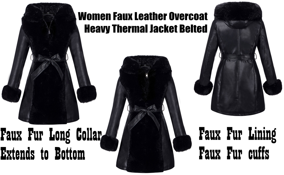 Faux Leather Jacket Women Fur Long Fuzzy Fleece Lined Coat 1