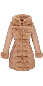 women winter puffer long heavy overcoat fur lined jacket hooded collar