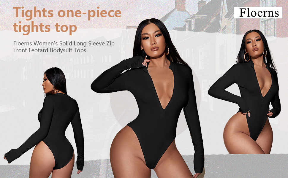 Zip Front Leotard Bodysuit Tops