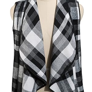 open front sleeveless plaid vest 