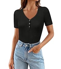 Short Sleeve V Neck Ribbed Bodysuits