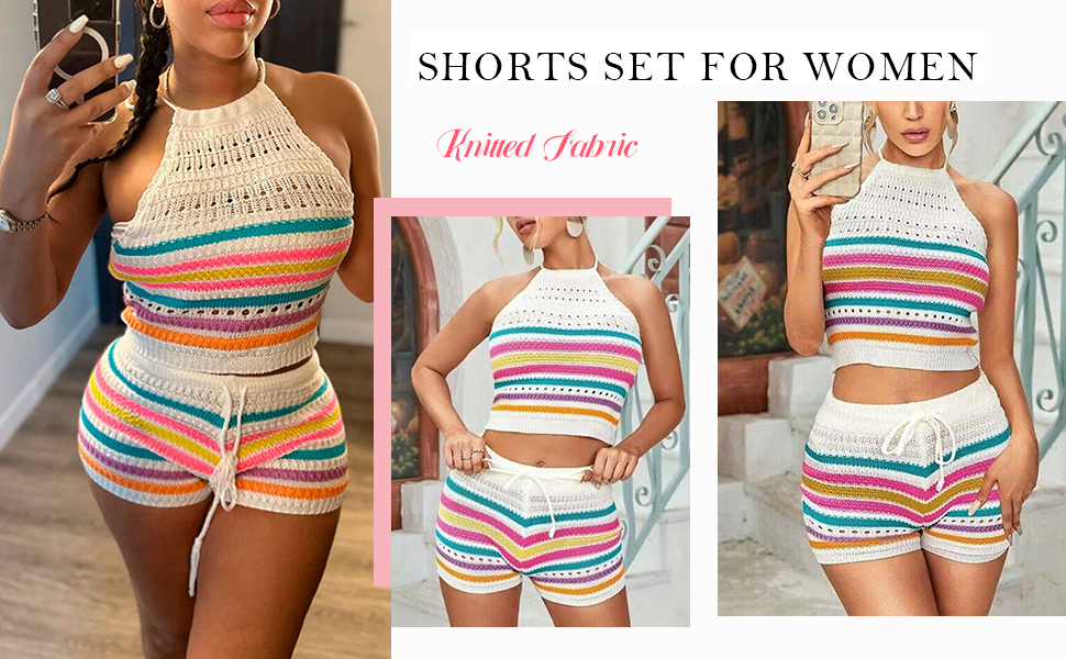 2 piece knitted shorts set for women