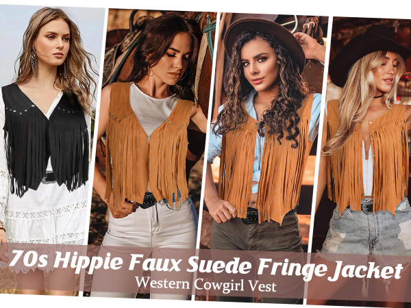 suede fringe vest western cowgirl fringe top 70s hippie costume vest women fringe vest tassel vest