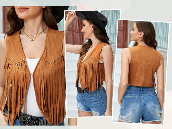 suede fringe vest western cowgirl fringe top 70s hippie costume vest women fringe vest tassel vest