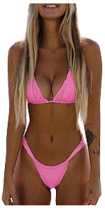 B0CW2P1TJ1 Halter Deep V Triangle Thong Bikini Set