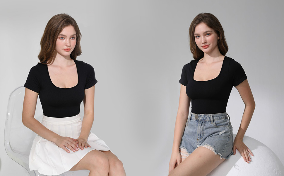 square neck bodysuit short sleeve