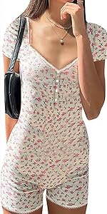 short sleeve floral one piece jumpsuit