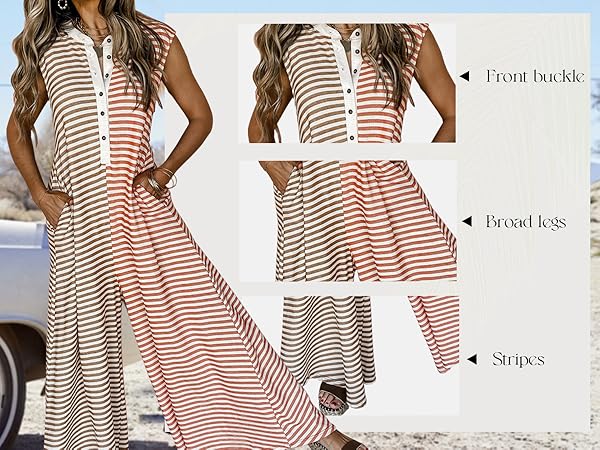 women striped wide leg jumpsuit