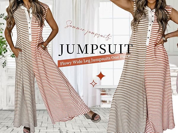 women striped wide leg jumpsuit