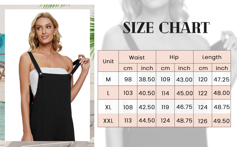 Women''s Loose Baggy Jumpsuit Pants with Pockets Size Chart