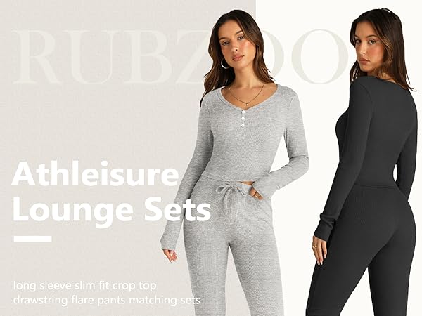 RUBZOOF 2 Piece Sets for Women Long Sleeve Soft Lounge Wear Casual Tracksuit