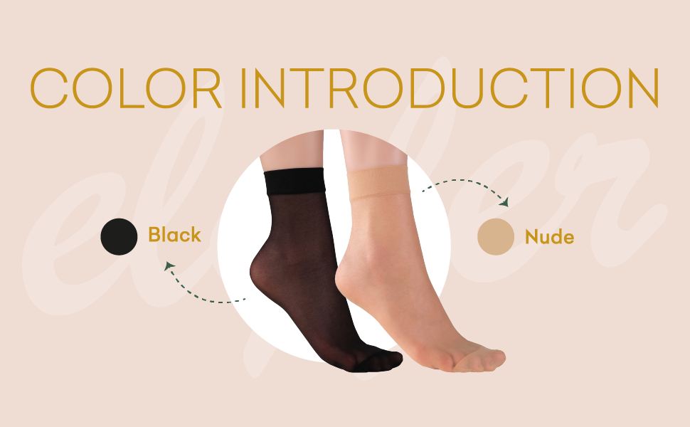 Elyfer Womens Ankle High Sheer Socks Black or Nude Color