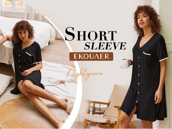 Sleepwear Women''s Nightgown Soft Sleep Shirt Nightshirt Button Down Pajama Dress