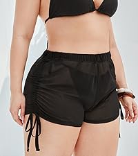 women plus size sheer mesh cover up swim shorts drawstring coverup beach shorts 2024 vacation