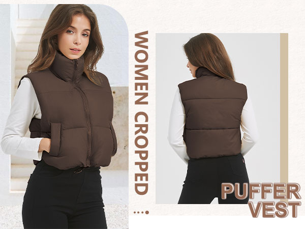 brown puffer vest women