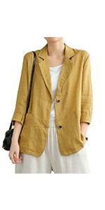 3/4 sleeve linen blazer for women