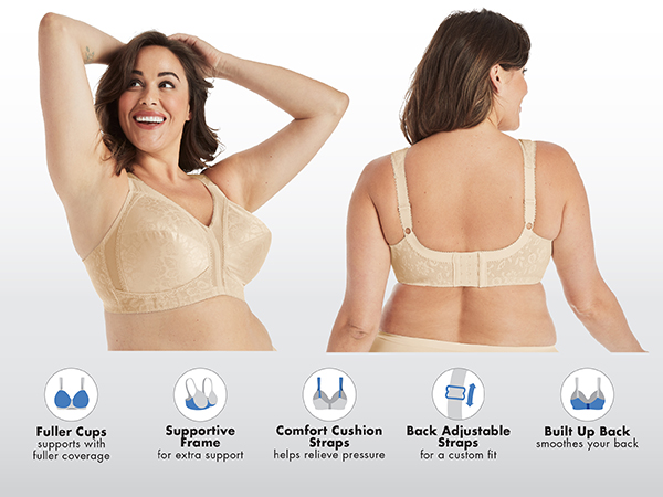 Playtex Bra 4693, Fuller Cups, Supportive Frame with Built Up Back, Adjustable Comfort Straps