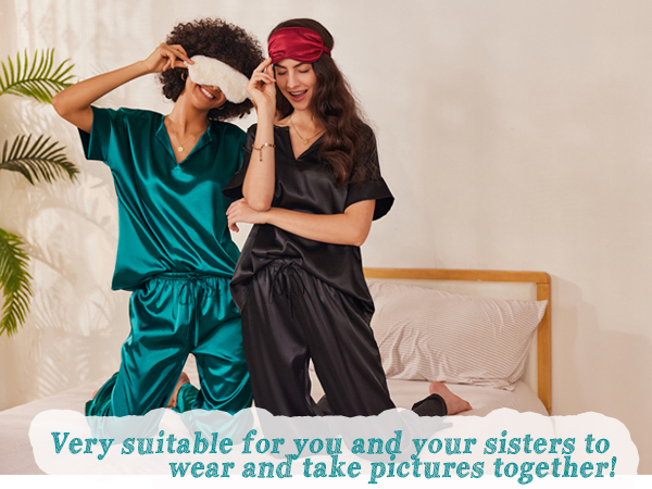 satin pajamas set for women