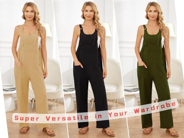 Women''s Sleeveless Loose Fit Overalls Rompers Cotton Linen Wide Leg Jumpsuits